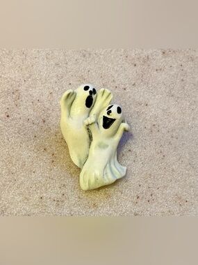 Whimsical Double Ghost Brooch in Cream — Women’s Costume Jewelry